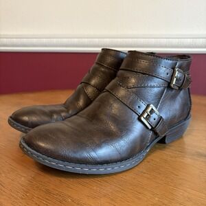B.O.C. Born Concepts Ankle Boots Womens 6.5M Dark Brown Vegan Leather Block Heel